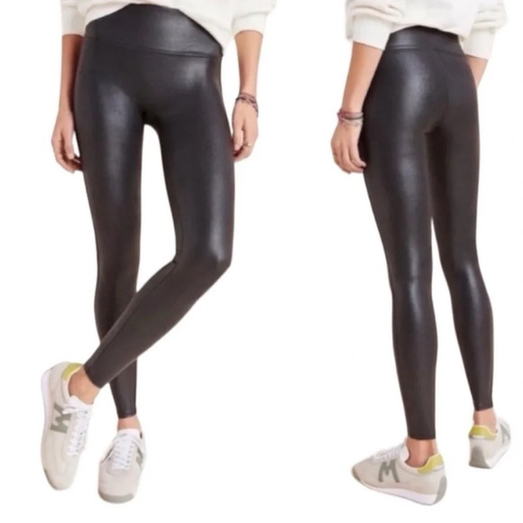 SPANX Faux Liquid Leather Leggings Black Size XS Petite‎ - Picture 1 of 7